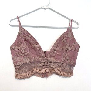 TOBI Lauren Lace Cropped Top Mauve Pink / Purple V-Neck Scalloped Hem Crop Top M